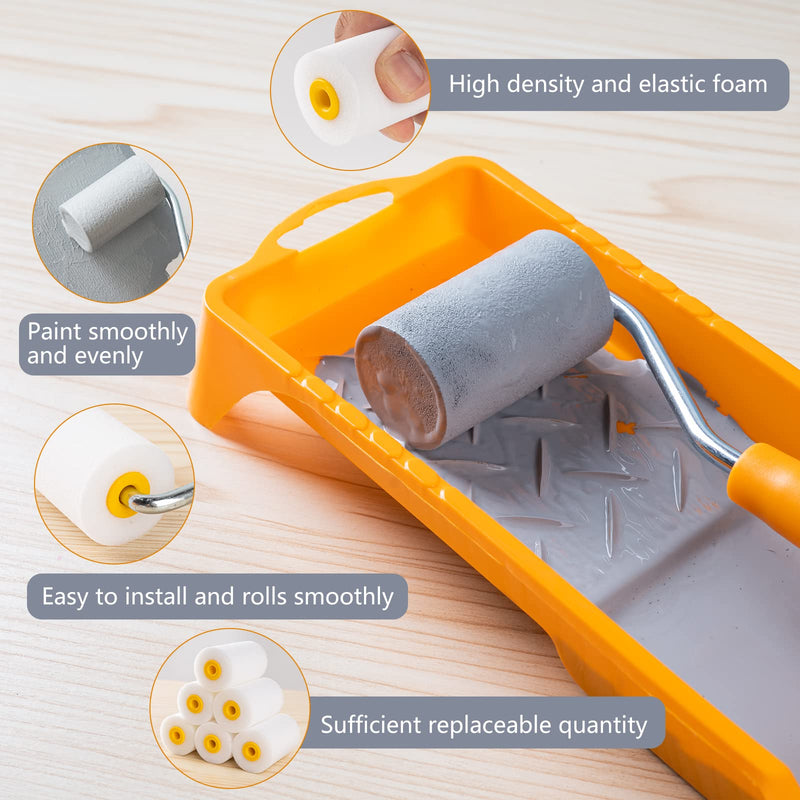 Mister Rui Foam Paint Roller, 2 Inch Mini Paint Roller Kit 9 Pack, Small Paint Roller with Tray and Liner, Small Paint Rollers 2 Inch, Mini Rollers for Painting Furniture, Stenciling, Art Crafts 2 Inch Kit, 8 Pack Orange
