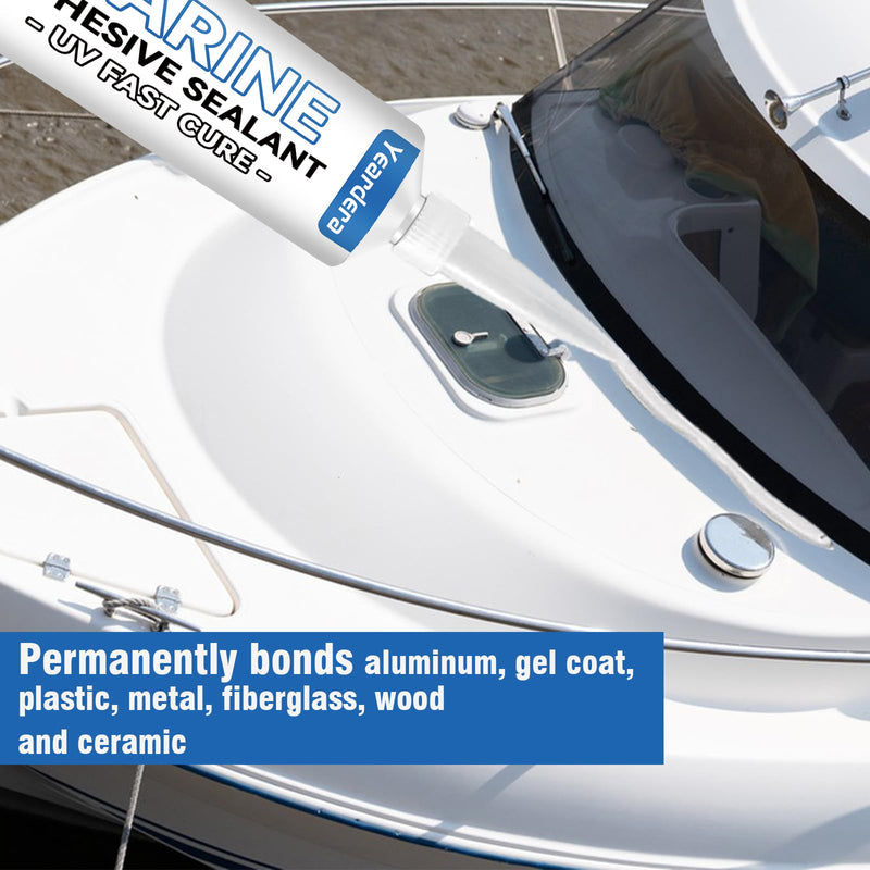 3.4 oz Marine Adhesive Sealant White, Marine Silicone Sealant Permanent, Marine Glue Waterproof, High Bond Strength, Fast Cure, UV Resistant, Above & Below Waterline