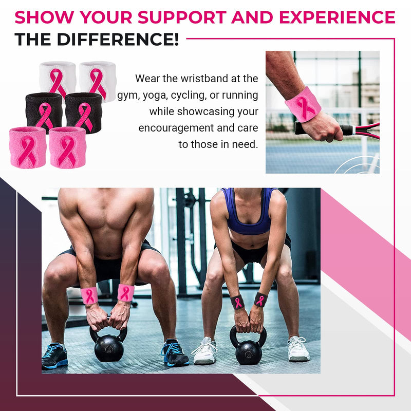 Suddora Pink Ribbon Wristbands - Bulk Breast Cancer Awareness Sweatbands