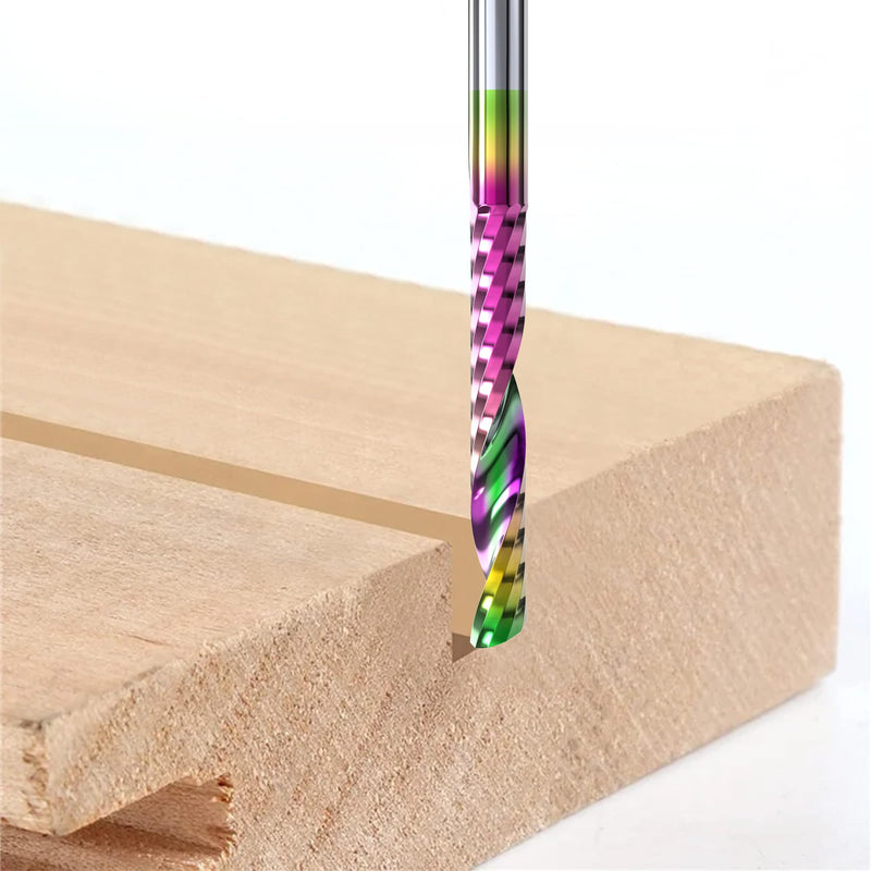 HUHAO CNC Single Flute Router Bits 1/8 Inch Shank,1/8 Inch Cutting Dia,17mm（0.67" ） Cutting Length,Solid Tungsten Carbide Alloy End Mill, DLC Coating Milling Cutter for Aluminium,5 Pack 5pc-1/8" Shank-1/8" Dia-7/8" CEL
