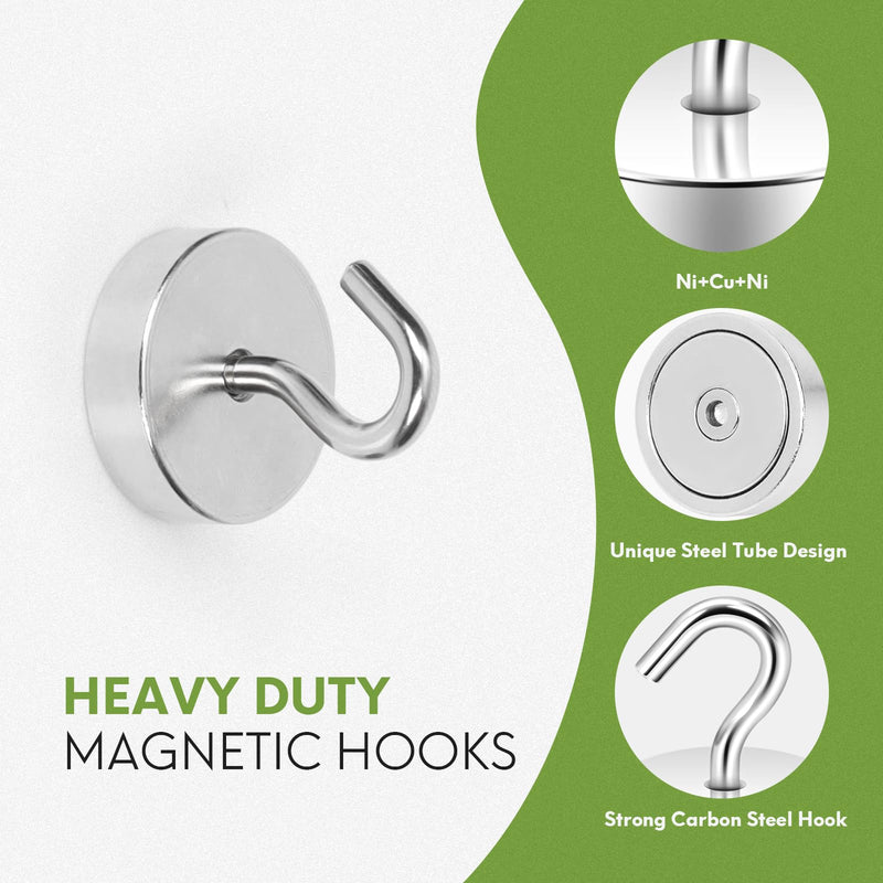 Neosmuk Magnetic Hooks, Cruise Ship Essentials, 80lb+ Heavy Duty Magnetic Hooks for Cruise Cabins, Refrigerator, Grill, Hanging, and Travel | Extra Strong Must-Haves Magnet Hook,Silver Silver 80lb Magnetic Hooks