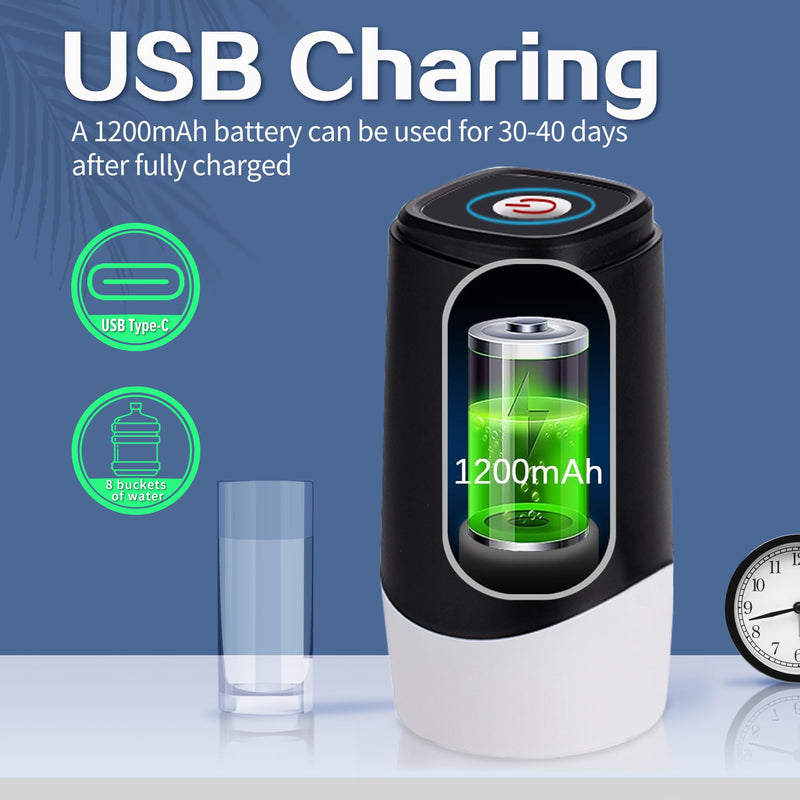 5 Gallon Water Dispenser, Portable Automatic Water Jug Pump, Electric Water Bottle Pump with Switch and USB Charging,Mini Water Pump with Silicone Hose for Camping, Home, Office（Black） Black