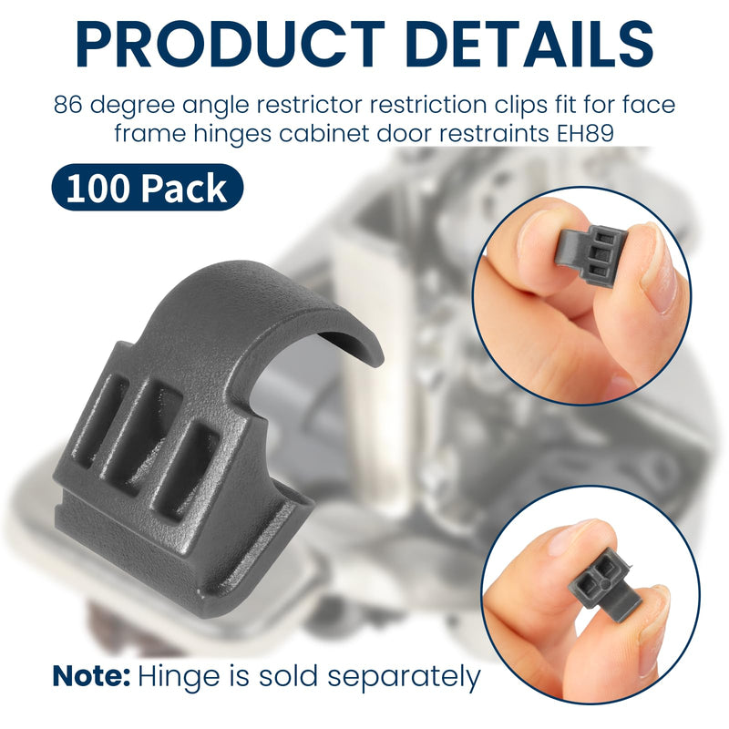 86 Degree Angle Restrictor Restriction Clips (100Pack), Hinge Restrictors for Cabinet Doors, Fit for Face Frame Hinges Kitchen Cabinet Door Restraints EH89