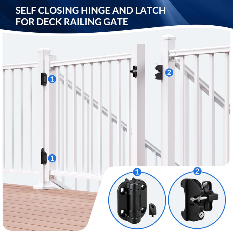 Egadis Premium Self-Closing Gate Hinges with Key Lockable Latch, Heavy-Duty Outdoor Gate Hardware Kit for Deck, Patio, Porch, Yard Gates Premium Gate Hinge + Latch