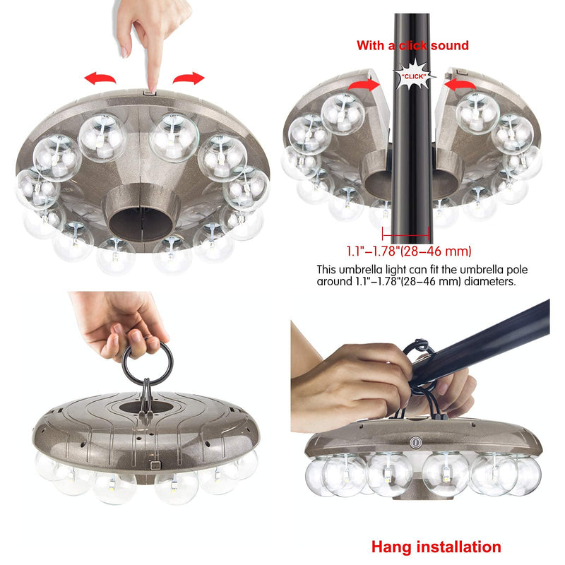 LUXSWAY Umbrella Lights Battery Operated,12 Color Changing Outdoor Patio Umbrella Light for Pole with 80Ft Remote,12 Clear Bulb 48 LEDs,4 Modes,4 Timer Option,Umbrella Hanging Light for Camping,BBQ A-Clear bulb