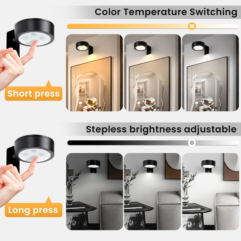 4-Pack Picture Light Battery Operated with Remote, Led Lights Dimmable and Timer Painting Light, Art Display Light for Picture Frame Artworking Portrait, Home Wall Decor Puck Lights, Black Black 4 Pack