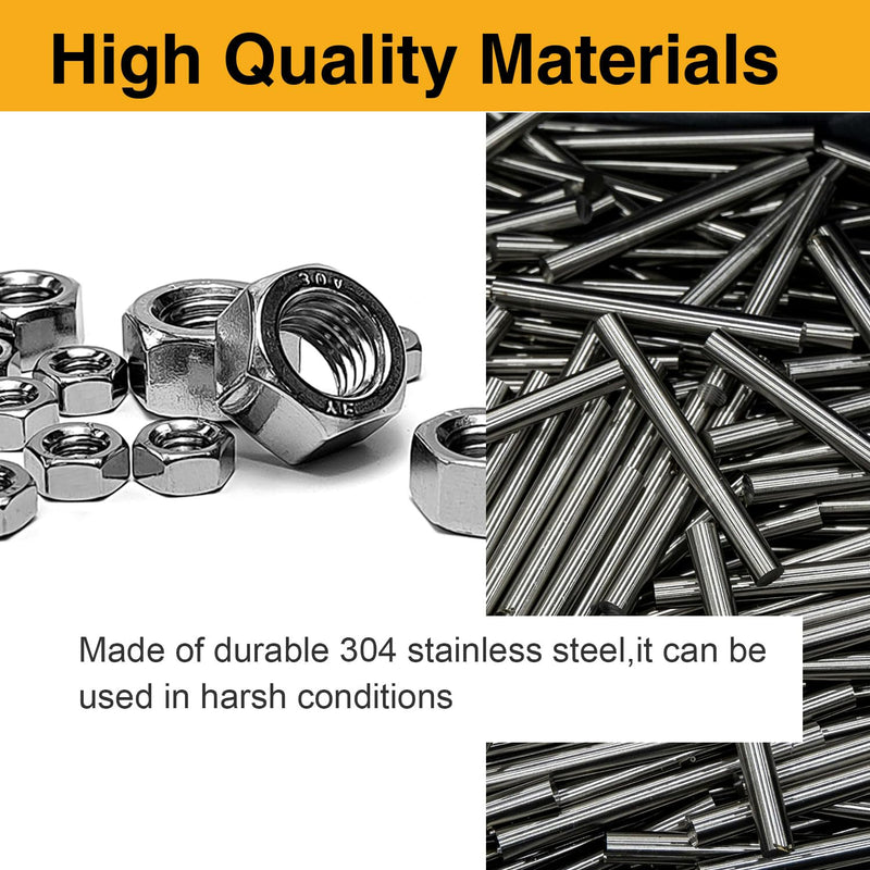 150 PCS SAE Hex Nuts Assortment Kit - 6-32 8-32 10-24 1/4-20 5/16-18 3/8-16 1/2-13 Sizes, 304 Stainless Steel - Heavy-Duty Construction Fasteners for DIY Projects and Professional Use Sae Mix 150pcs