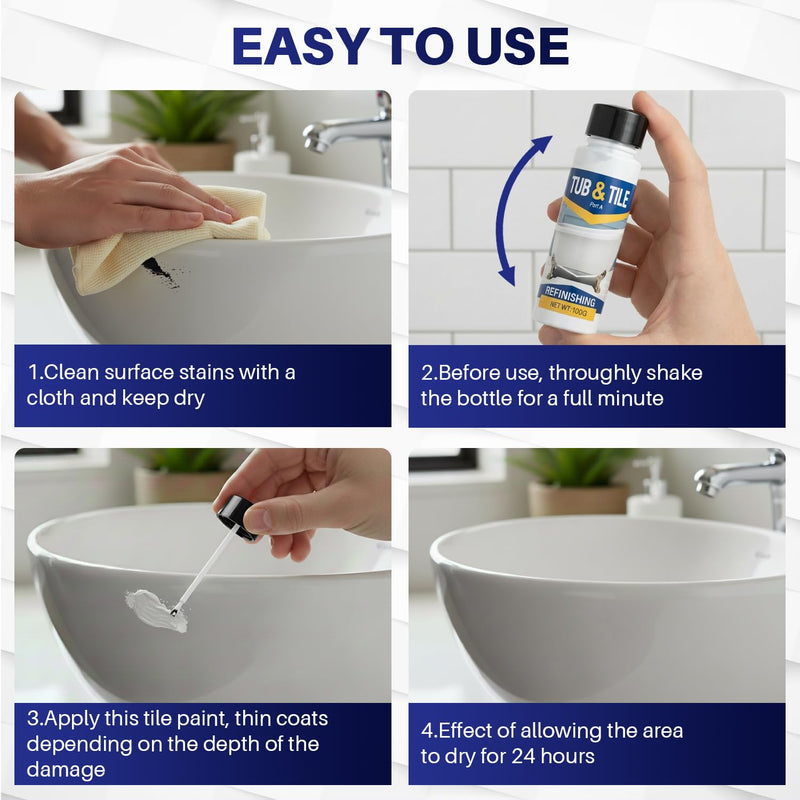Tub and Tile Paint, 3.5oz High-Gloss White Touch Up Paint for Bathtub, Quick-Dry Bathtub Paint Kit for Bathroom, Repair Any Scratches & Chips on Porcelain Ceramic Enamel Tiles, Sinks and Toilets 3.5 Fl Oz (Pack of 1)