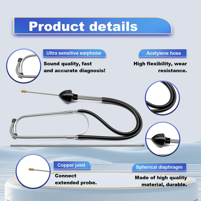 Pleoos Engine Stethoscope Set, Mechanic's Stethoscope Automotive Engine Diagnostic Sensitive Hearing Tool Hearing Tool for Cars, Motorcycles and Trucks