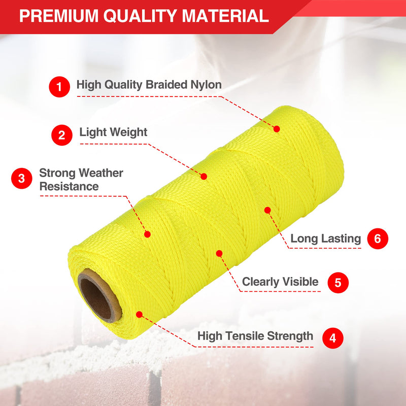 Goldblatt Mason Line, 500 Feet #18 Braided Nylon String Line, Nylon Twine for Gardening or Masonry Tools, Perfect Construction String for A String Level, Twine String for Gardening 500FT Fluorescent Yellow