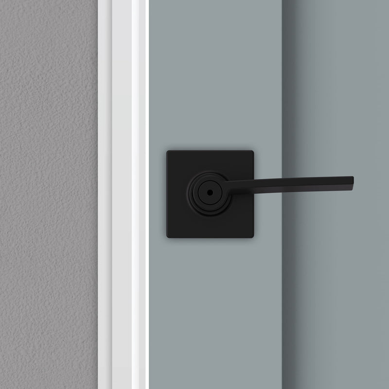 Kwikset Ladera Interior Privacy Door Handle with Lock, Door Lever For Bathroom and Bedroom, Matte Black Reversible Keyless Turn Lock