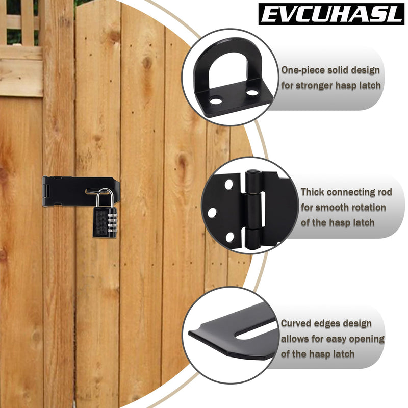 Door Lock Hasp Latch, Thicked Design Latch Lock, Stainless Steel Security Packlock Clasp Hasp Lock Latch for Doors, Black Finish with Screws, 1 Pack(3 Inch) 3 Inch