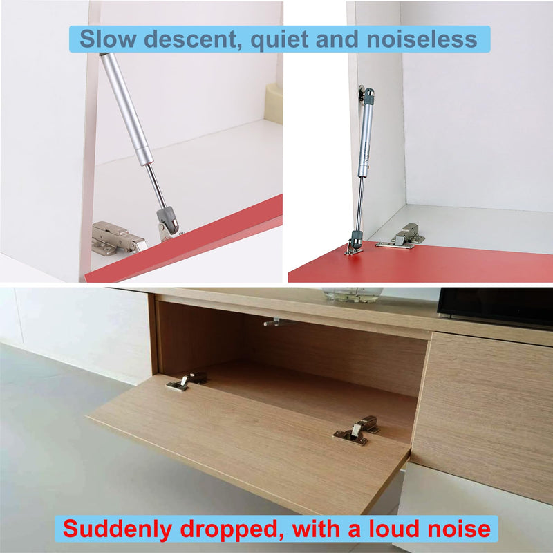 4 Pack 100N/22LBS Drop Down Gas Struts for Downward Flap lid Slowly Down,Spring Hinge, Downturn Door Buffer Retractable Cabinet Door Metal Head Gas Spring Support Silver-4pcs