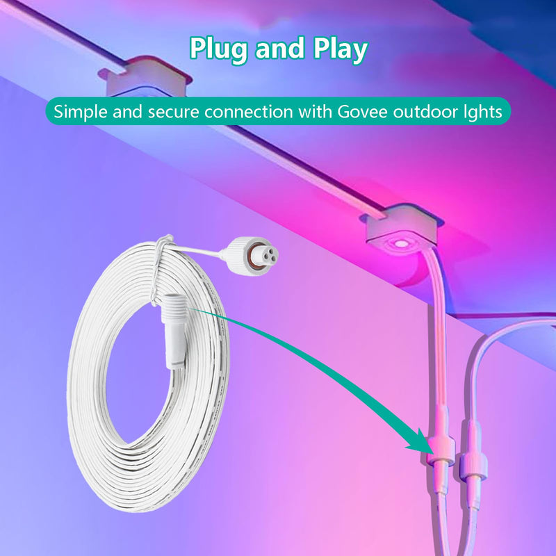 33FT Permanent Outdoor Lights Extension Cable for Go-vee H705 H706 H805 H806 Series（for Other Brands, Please Refer to The Size Drawing,Can only Connect to The Front with Lights） White 33FT