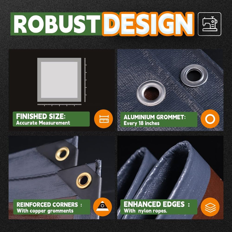 RAINDEWAY 4x20 Feet Super Heavy Duty Tarp 18 Mil, UV Resistant, Weatherproof, Multipurpose Waterproof Poly Tarp with Grommets and Reinforced Edges, Brown/Gray Tarp Gray/Brown 4'x20'-Finished Size