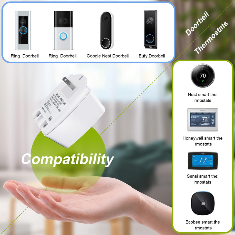 24V AC Transformer, 24 Volt 25VA Door Bell Transformers Compatible with Nest, Ecobee, Sensi, Honeywell, Nest Hello and All Versions of Ring Doorbells Thermostat