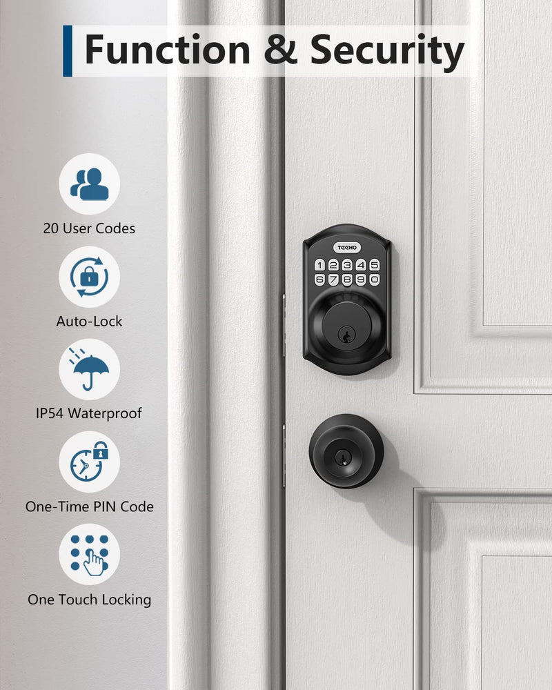 TEEHO TE001 Keyless Entry Door Lock with Keypad - Smart Deadbolt Lock for Front Door with 2 Keys - Auto Lock - Easy Installation - Matte Black Traditional