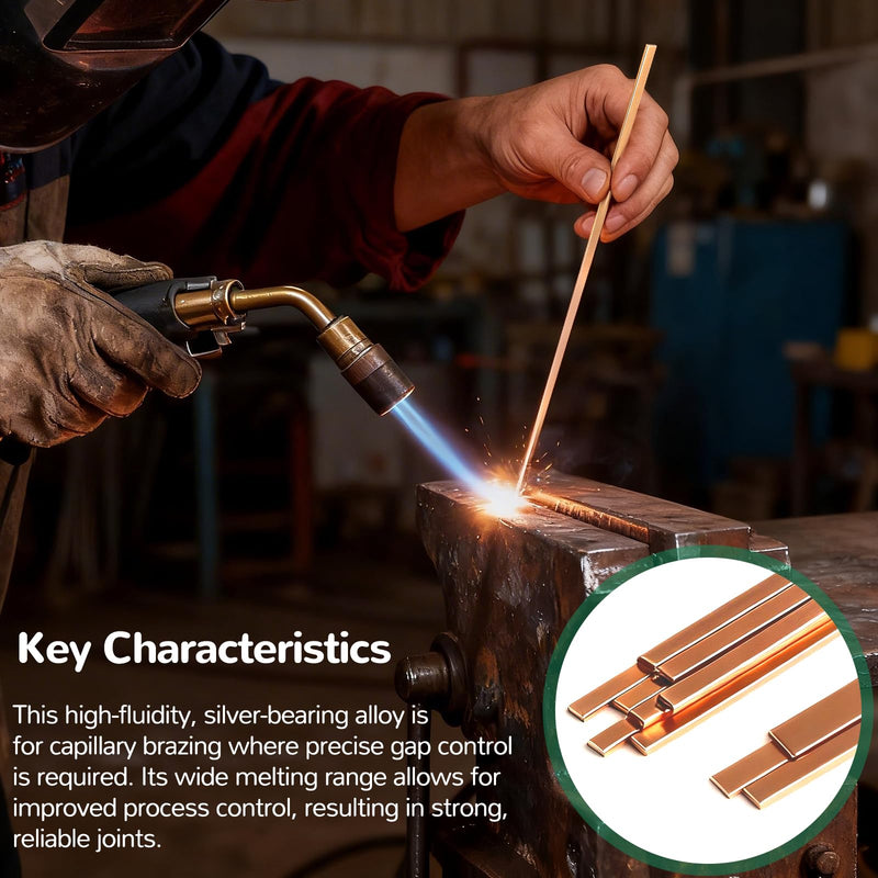 COCODE 40 Sticks 15% Silver Brazing Rods AWS BCuP-5 Silver Solder 0.050"x1/8"x10" Phosphorus Copper Brazing Alloy Flat Welding Rods for HVAC, Refrigerator, Cold Storage, Air Conditioning BCup-5: 40 PCS