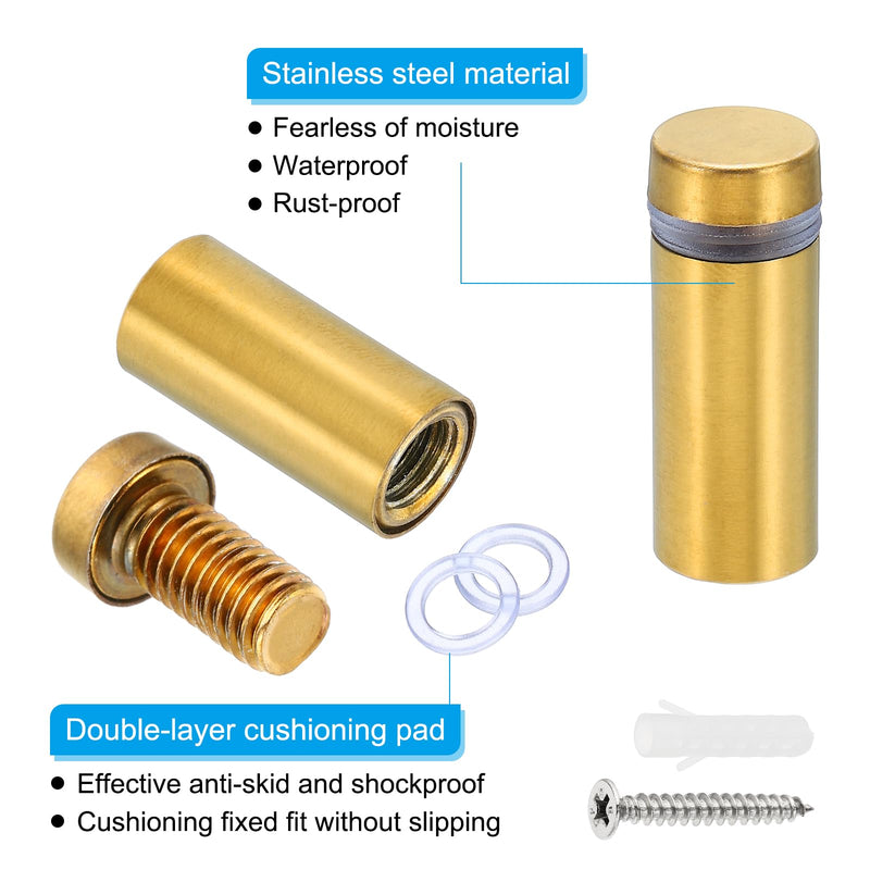 PATIKIL 3/4 x 2 Inch Sign Standoff Screws, 12 Set Stainless Steel Wall Standoff Mounting Hardware Advertising Glass Nail for Hanging Acrylic Picture Frame Acrylic Panel, Gold