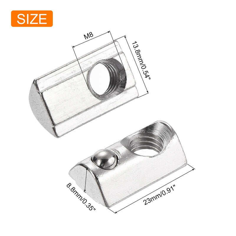 uxcell 12Pcs M8 T Spring Nut Fastener Carbon Steel Nickel Plated Half Round Roll in Spring T Slot Nut for T-Slot Aluminum Profile 3D Printer, CNC Router 4040 Series