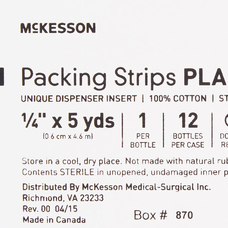 McKesson Packing Strip, Sterile, Plain, 100% Cotton, 1/4 in x 5 yds, 1 Count 15 Foot (Pack of 1)
