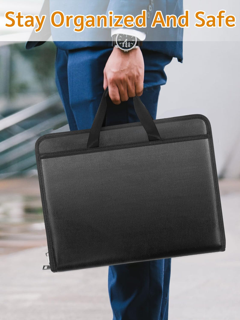 Important Document Organizer Folio Accordion File Organizer Fireproof Expanding File Folder Storage Box with Zipper Labels 13 Pockets for Business Office Receipt Travel Black Classic