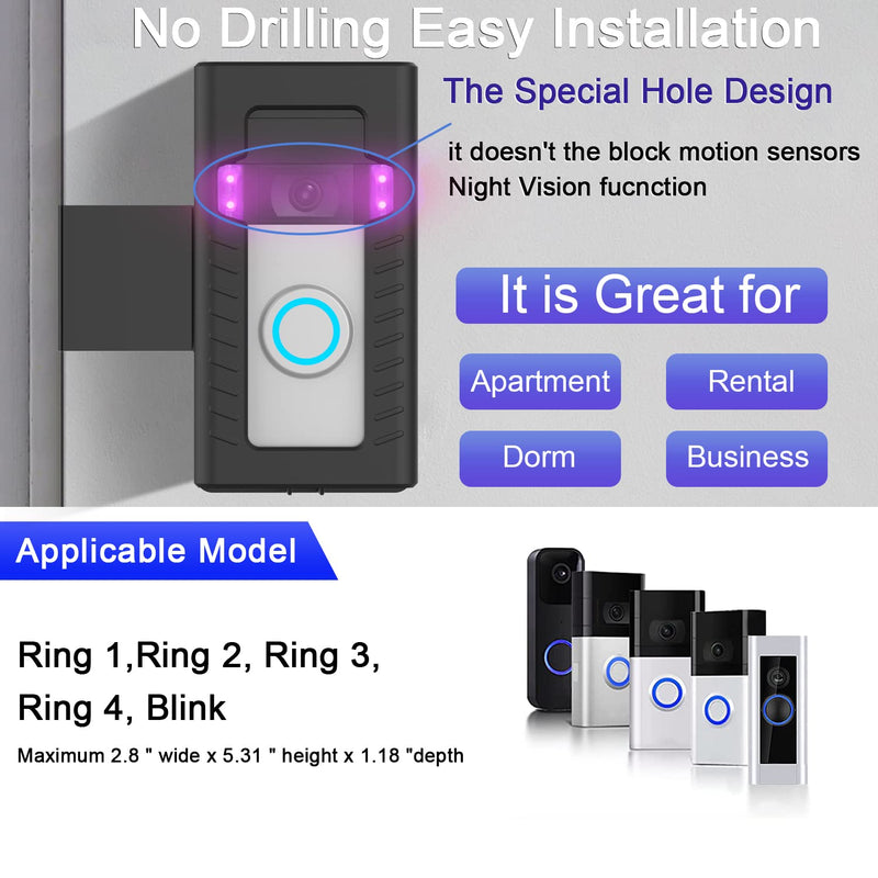 Anti-Theft Doorbell Door Mount,No-Drill Mounting Bracket for Video Doorbell cover Holder Not Block Doorbell Sensor