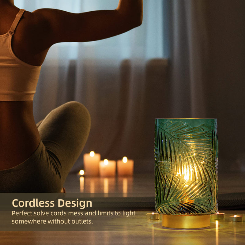 Battery Operated Table Cordless Lamps for Home Decor, Nightlight with LED Bulb with Timer, Decorative Lights for Living Room Bedroom Tabletop Entryway Centerpiece Gift(L Green) Big with Timer