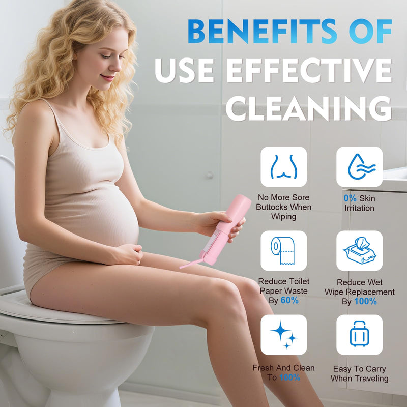 Portable Bidet for Travel, Floranest Rechargeable Electric Travel Bidet Sprayer with Adaptor, Ideal for Travel, Camping and Home Use, Delivering Powerful Cleaning Performance Pink
