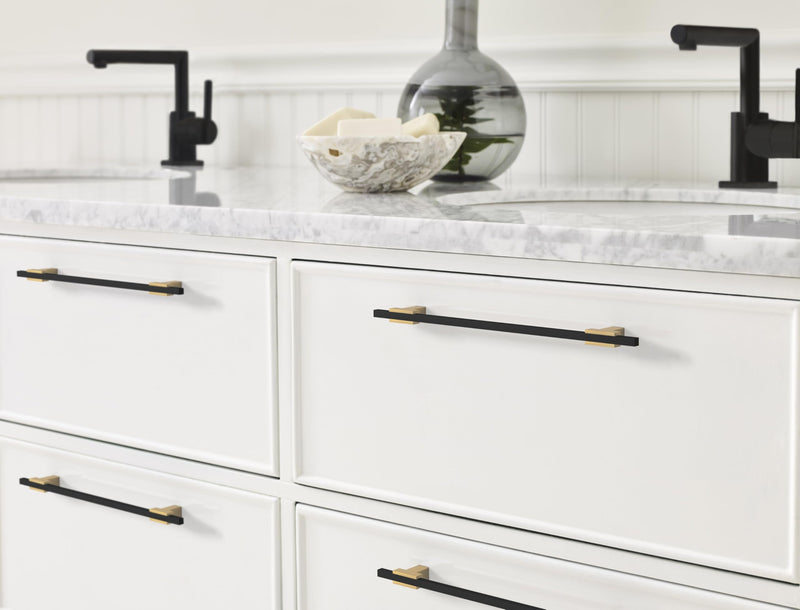 Amerock Urbanite 8-13/16 inch (224 mm) Center-to-Center Champagne Bronze/Matte Black Cabinet Pull, BP77822CZMB