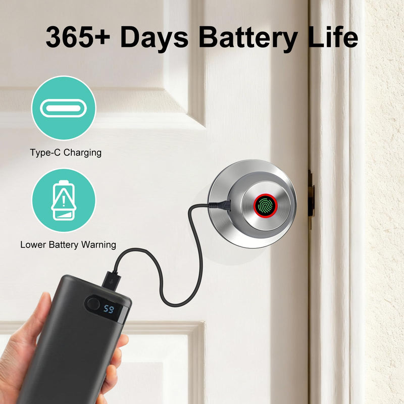 52HZ Smart Fingerprint Door Lock, 3 in 1 Finger Print Door Knob with Tuya App Control & Key, Auto Lock, Thumbprint Keyless Entry Door Lock for Front Door, Home, Apartment, Office, Satin Nickel