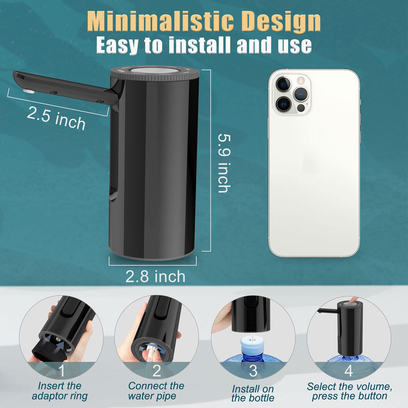 5-Gallon Water Bottle Pump Dispenser: YISH Electric Water Dispenser for Bottled Water Foldable Drinking Water Pump USB-Charging Water Bottle Dispenser Automatic Water Gallon Pump