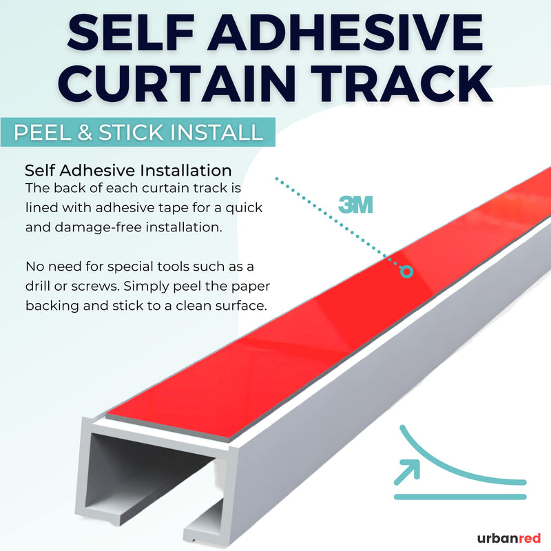 UrbanRed Self Adhesive Curtain Track 16.4FT (5m) for Smooth Ceiling Or Wall- No Drill, Screws, Ceiling Curtain Track, Curtain Rods, Ceiling Mount, Adhesive Curtain Rod (Non-Flexible) 5 Meters, 16.4 FT (Adhesive, Non-Flexible)