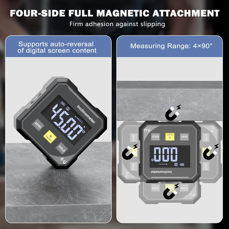 HDLNKAK Digital Angle Finder with Line Lasers, Rechargeable Laser Level, 4-side Strong Magnetic Angle Gauge, Backlit multifunctional Cube Protractor, Suitable for Woodworking,and Hanging Decorations.