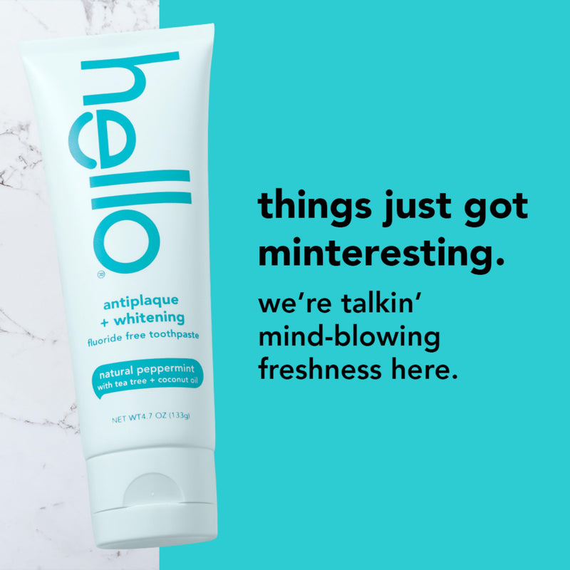 Hello Antiplaque Toothpaste, Fluoride Free for Teeth Whitening with Natural Peppermint Flavor and Tea Tree Oil, Peroxide Free, Gluten Free, SLS Free, 3 Pack, 4.7 OZ Tubes 4.7 Ounce (Pack of 3) Antiplaque & Whitening