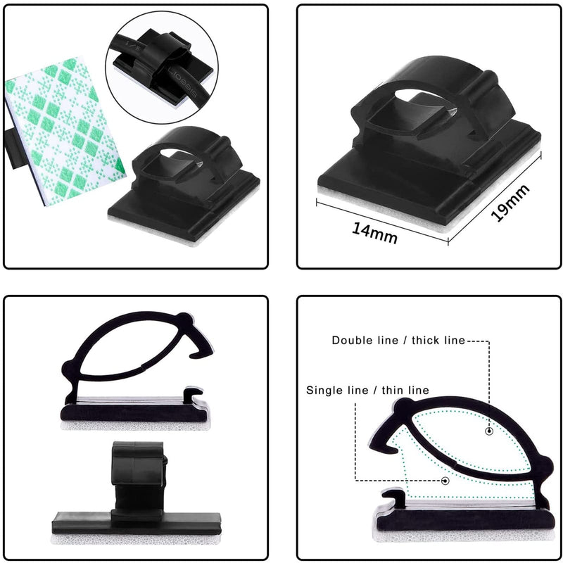 eBoot 100 Pieces Adhesive Cable Clips Wire Clips Cable Wire Management Wire Cable Holder Clamps Cable Tie Holder for Car, Office and Home