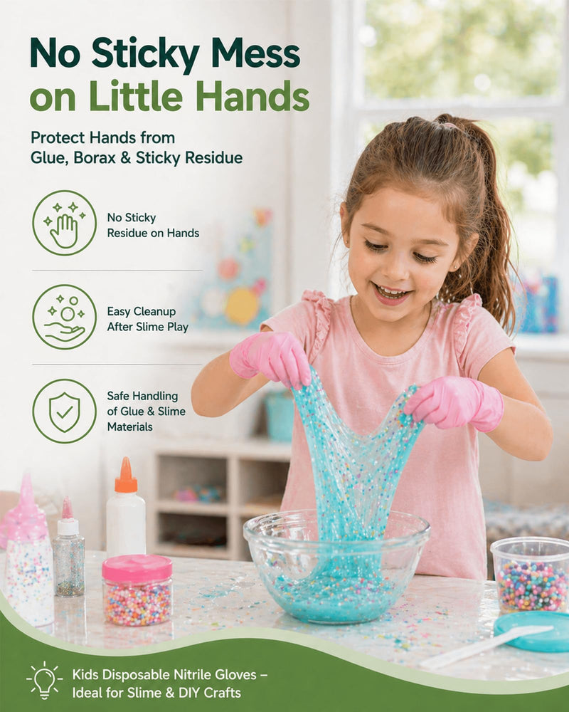 TREEGO Pink Kids Nitrile Gloves, 5 Mil, Latex Free, XS, 100 Count Pink 100 X-Small