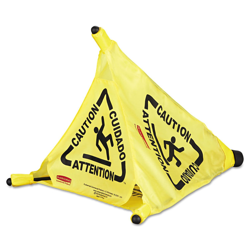 Rubbermaid Commercial Products Multilingual "Wet Floor" Pop-Up Floor Cone, 20-Inch, Yellow, Warning Sign for Grocery Stores/Office/Restaurant/Malls Pop-Up Cones 20 IN