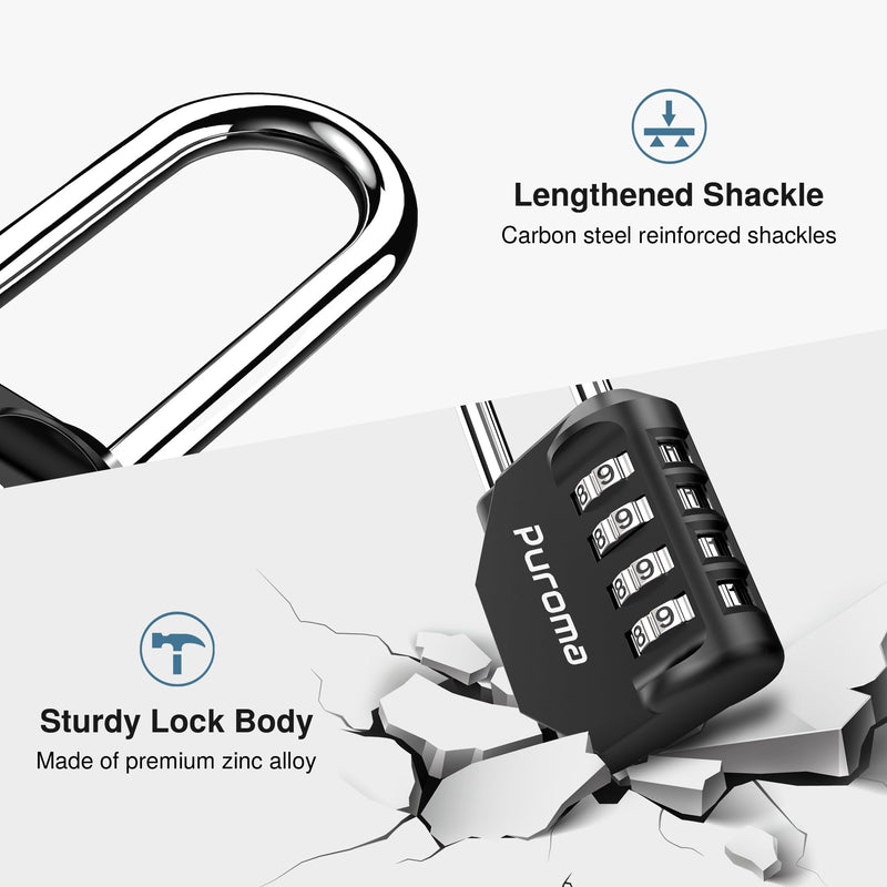 Puroma 10 Pack 2.6 Inch Long Shackle Combination Lock 4 Digit Outdoor Waterproof Padlock for Hasp Locker Lock, Sports Locker, Fence, Gate, Toolbox, Case, Hasp Storage, Cabinets (Black) Black