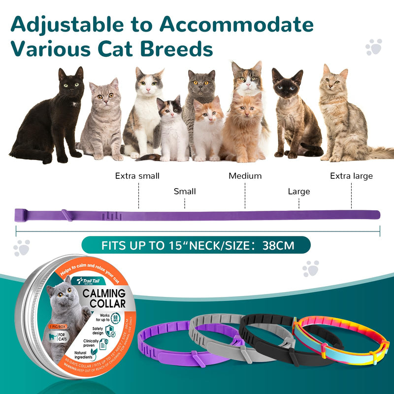 Calming Collar for Cats, Pheromone Collar for Cat Anxiety Relief, 60 Days Adjustable Waterproof TPE, Cat Calming Collars Helps Calm During Loud Noises and Separation (Black, 2 Pack) Black - PawsPlanet Australia