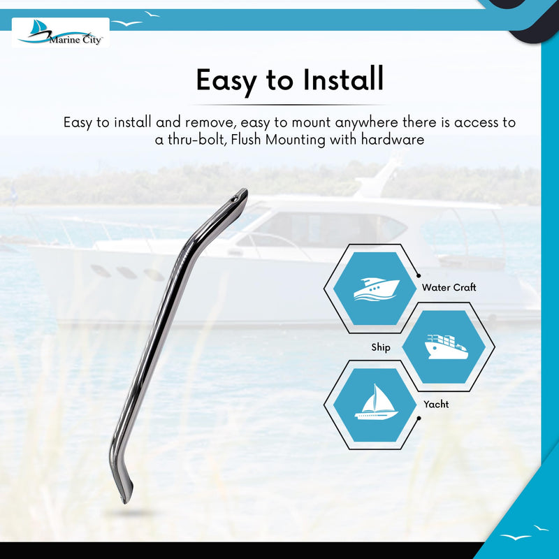MARINE CITY Round Tube Boat Handle Grab Bar Mount Handrail, 304 Grade Stainless Steel for Yachts, RVs, and Boats 18 Inches