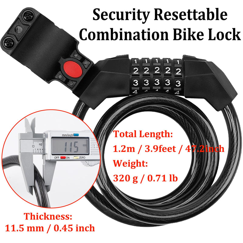 Premium Bike Lock, Bike Locks Heavy Duty Anti Theft, High Security 5 Digit Resettable Coiling Bicycle Lock for Scooters, Motorcycle, Bikes, 3.9ft Bike Lock Cable Lock Combination with Mounting Bracket