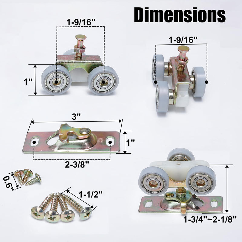 4pcs Sliding Pocket Door Hardware Top Hanger Rollers Wheels Assembly Fit Johnson Part #1125 & #1500 Hardware Kit, Wrench and Screws Include gold(4pcs)