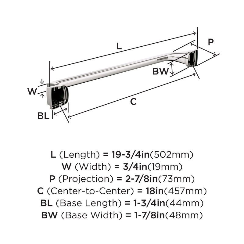 Amerock Revitalize Polished Nickel 18 inch (457 mm) Center-to-Center Towel Bar, BH36033PN 18 Inch (457 mm)