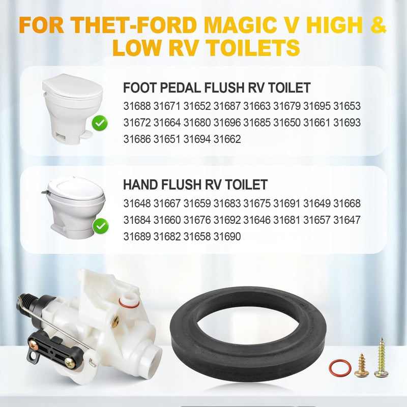 Oyviny 31705 31688 31835 31687 RV Toilet Water Valve Kit Fit for Thetford Aqua-Magic V High and Low Models Freeze Resistance & Leakage Resistance RV Toilet Part with Flange Seal Solve Leakage Problem