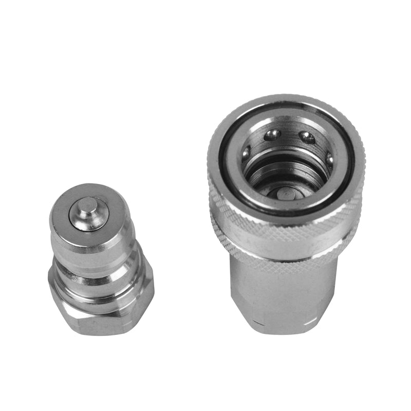 3/8" Ag Hydraulic Quick Connect Tractor Coupler, ISO 7241-A Ball Valves Type Hydraulic Quick Coupler with 2 Sets Dust Caps, Pioneer Type 3/8" Hydraulic Quick Coupler