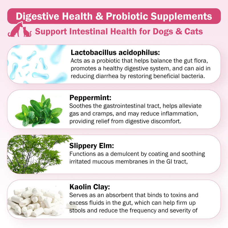 Anti-Diarrheal Support for Dogs & Cats Probiotics 250 Chewable Tablets, Helps Relieve Occasional Diarrhea in Cats Dogs, Situational Diarrhea Relief with Kaolin, Contains Beneficial Probiotic Bacteria