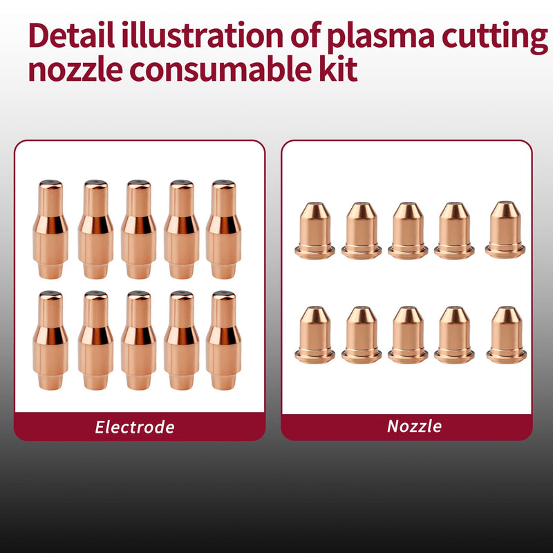 Plasma Cutter Consumables 10Pcs 56576 Electrode 10Pcs 56811 Nozzle Tip 45A Kit for Harbor Freight Titanium 45 Cutter IPT-45 Plasma Cutting Torch Nozzles Electrodes Cups Kits (20PK Tips Kits) 10pcs 56576+10pcs 56811