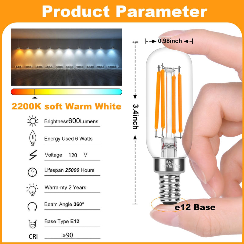 14-Pack E12 LED Bulb,𝟔𝐖 E12 Bulb Dimmable (60W Equivalent) with Soft Warm White 2200K, Candelabra Light Bulbs with 90+ CRI, No Flicker for Chandeliers,Ceiling Fan,Pendant,Vanity 2200k-14pack