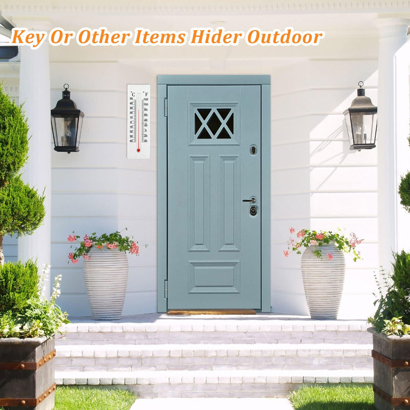 Key Cabinet Outdoor, Key Lock Box, Thermometer Decorative Hide a Keys Lockbox for Outside Waterproof Dexspoeny Secret Hidden Storage Coins, Money and Hold House Spare Keys for Safe Storage 1PCS